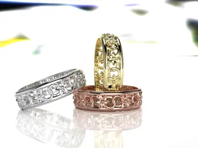 Wedding band flowers print ready  3D print model