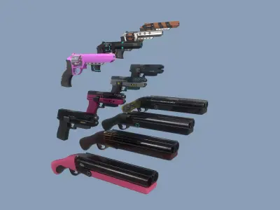 Gun Pack - pistol revolver shotgun Low-poly 3D model