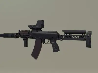 AKS-74U Zenit Modular Tactical Assault Rifle Low-poly 3D model