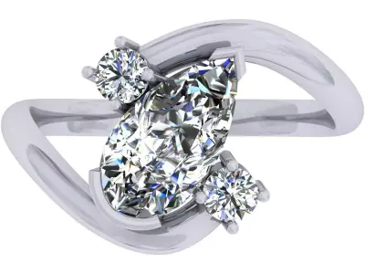 Pear And Round Stone Bypass Ring 3D print model purchase