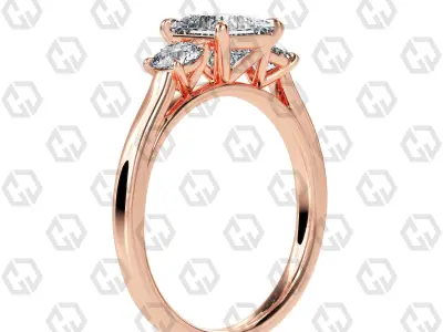 Ring 118 Princess Shape Cathedral shank 3 stone ring with round 3D print model