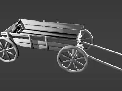 wooden cart Low-poly 3D model 2