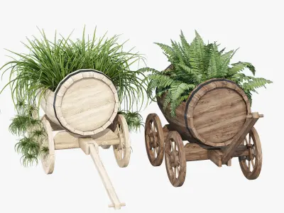 Novelty wooden barrel planter 3D model