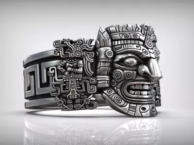 Aztec Warrior Ornamental Mask Pattern Band 3D print model purchase