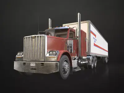 Flat Top Semi Truck Van Trailer Low-poly 3D model