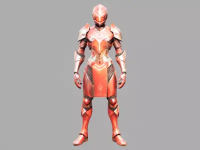 Crimson Futuristic Female Armor Model Low-poly 3D model