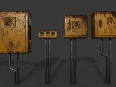 Painted Rusty Electrical Panels Low-poly 3D model
