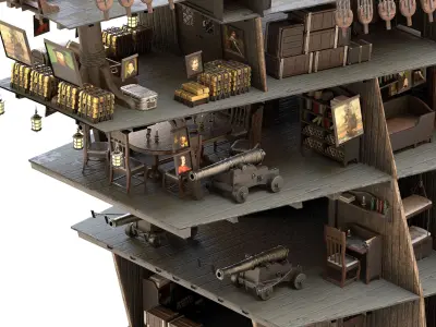 This 3D Galleon red  includes a fully detailed interior 04 3D model