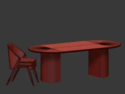 Dining Set oval table and chairs 3D model
