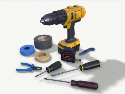 Big set of tools  Low-poly 3D model