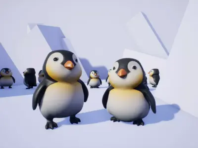 Penguin cartoon Low-poly 3D model