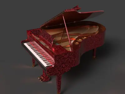 Chinese red grand piano  Low-poly 3D model