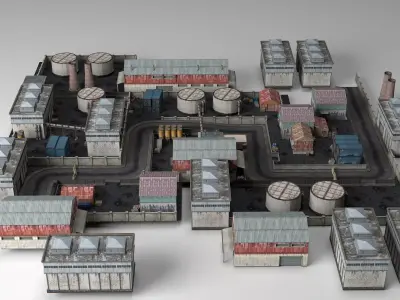 Chemical Plant Site Low-poly 3D model