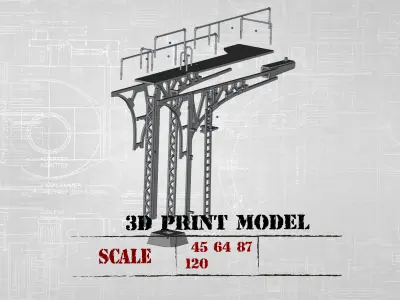 Double Track Cantilever signal bridge for scale model trains 3D print model