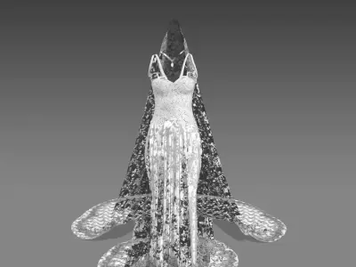 wedding dress long veil bordered with lace Low-poly 3D model