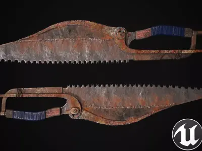 Dagger two rusty saw blades Low-poly 3D model