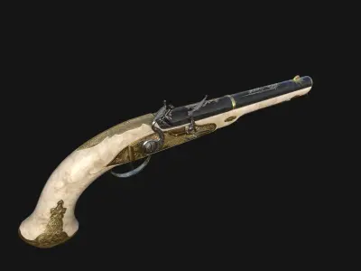 Gilded Flintlock Pistol Low-poly 3D model