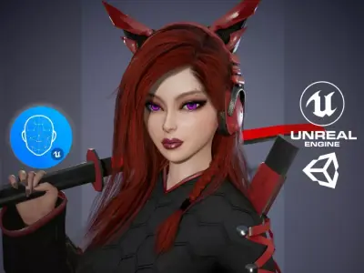 Sci-fi Girl With Katana Low-poly 3D model