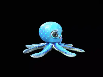 cute blue little octopus 3D model