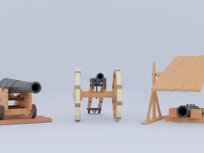 Low Poly Cannons Pack 3D model