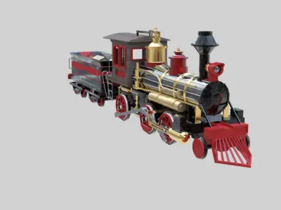 Low Poly Old Steam Train - Union Pasific Style Low-poly 3D model