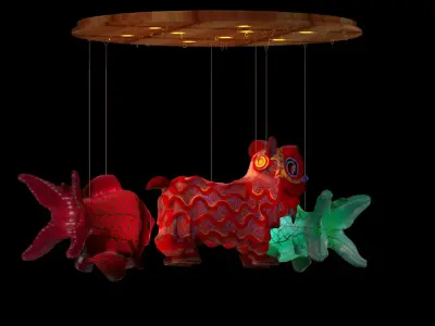 Chinese fish  lantern with lion dance costume 3D model