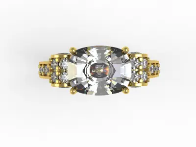 Antique Cushion Cut Diamond Cocktail Ring 3D print model