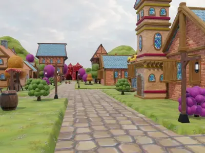 Whimsical Village Scene 3D model