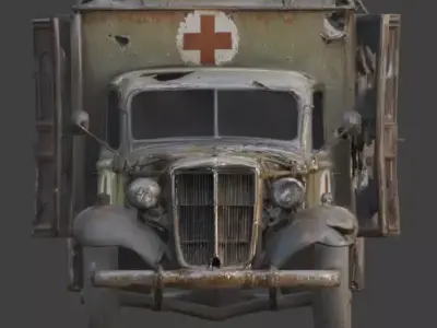 Battlefield Ambulance Wreckage Low-poly 3D model
