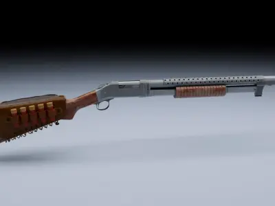 Old School Pump Action Shotgun Low-poly 3D model