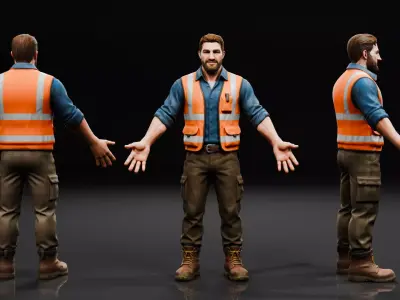 Stylized Construction Worker Male-Game Ready Low-poly 3D model