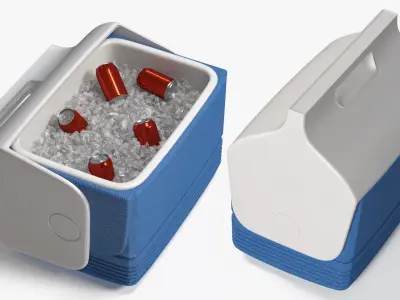Beverage Cooler Box Open with Ice and Cans 3D model