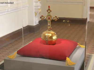 Antique Globus Cruciger on Velvet Cushion 3D model