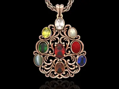 The Navratna 9 Precious Gems Filigree Pendant 3D print model