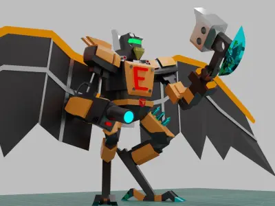 Winged Robot Low Poly 3D model