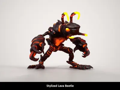 Stylized Lava Beetle Animated Low-poly 3D model