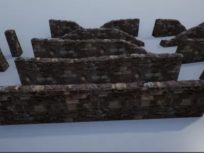 Modular Stone Walls Low-poly 3D model
