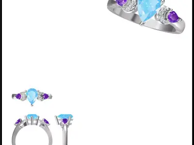 JCD Format Antique color stone rings jewelry cad institute 3D print model purchase