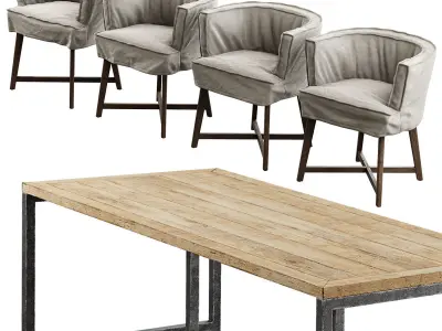 Leeff Woodie Stoel And Industrial Table 3D model