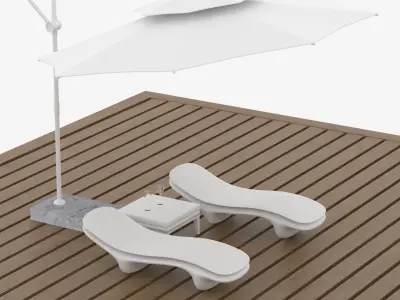 Sun Loungers With Patio Umbrella 1 Low-poly 3D model