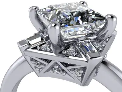 Princess cut Halo Art Deco Decorative engagement ring 3D print model