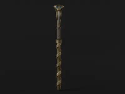 Staff01 golden wand Free low-poly 3D model