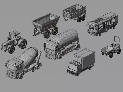 Stylised Vehicles Pack - Trucks Tractors HGVs Low-poly 3D model