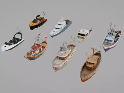 Boats Pack Collection Low-poly 3D model