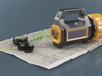 Emergency Explorer Set with Flashlight Map and Compass 3D model