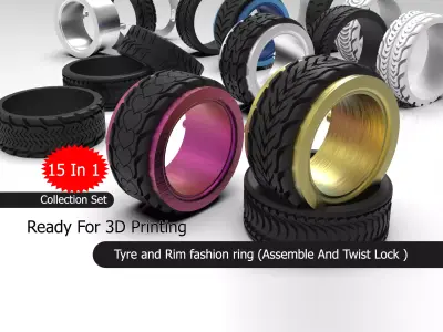 Tyre and Rim fashion ring        Assemble And Twist Lock  3D print model purchase
