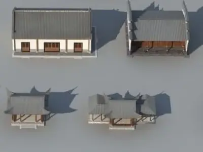 town Chinese style commercial residential buildings 3D model get