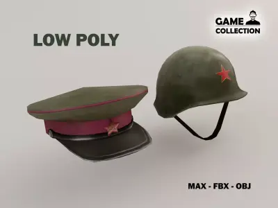 Chinese military Hats Lowpoly Low-poly 3D model