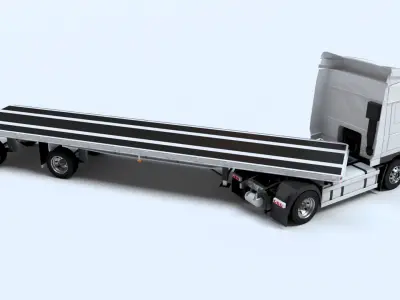 Articulated DAF XF Truck Cab with Flatbed Trailer Low-poly 3D model
