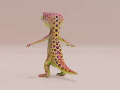 Gecko Reptile T-pose Low High Poly Character Low-poly 3D model